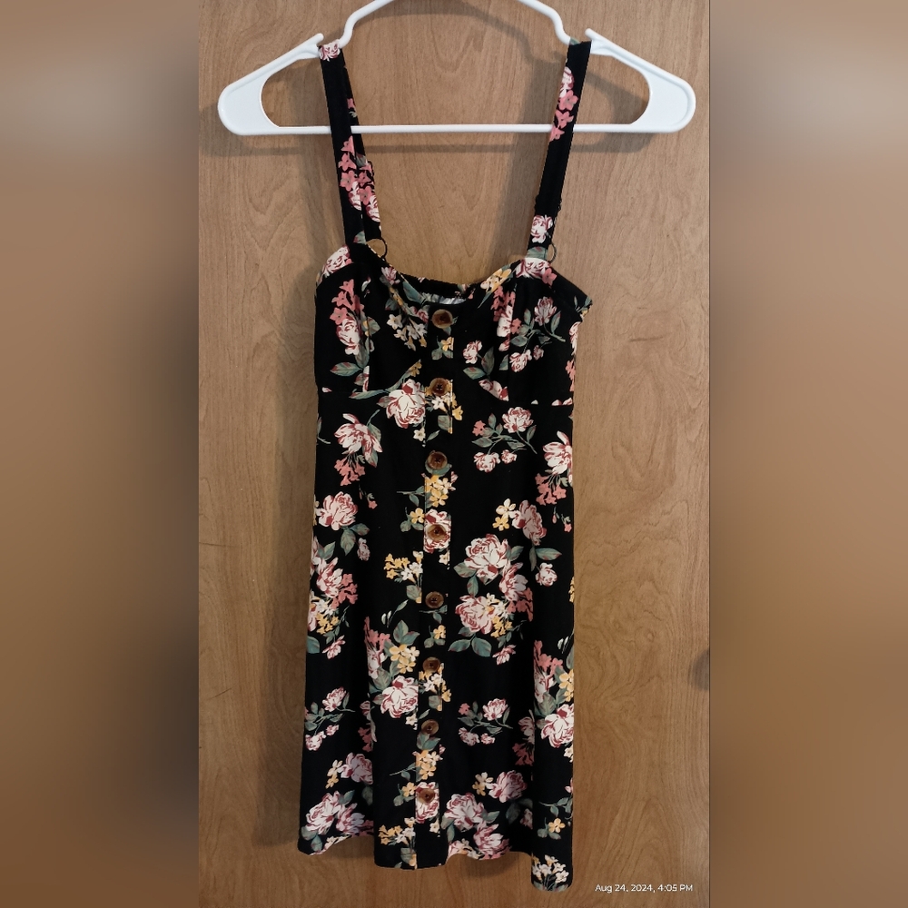 Black floral sundress with button front